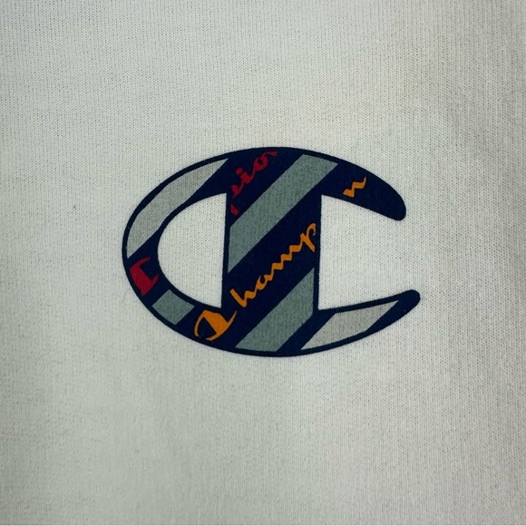 Champion Logo Front Back Crewneck Sweatshirt Men’s Medium White - Picture 4 of 13